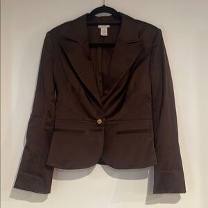 Chic Brown Satin Women's Blazer Sz 6
